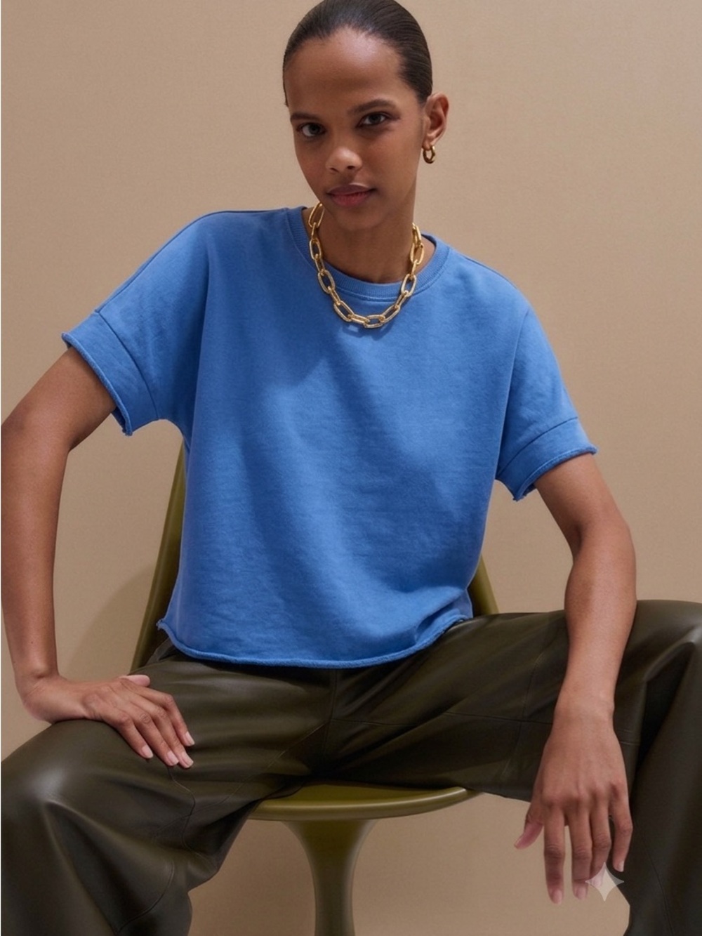 ME+EM raw edge short sleeve oversized sweatshirt cornflower blue 10